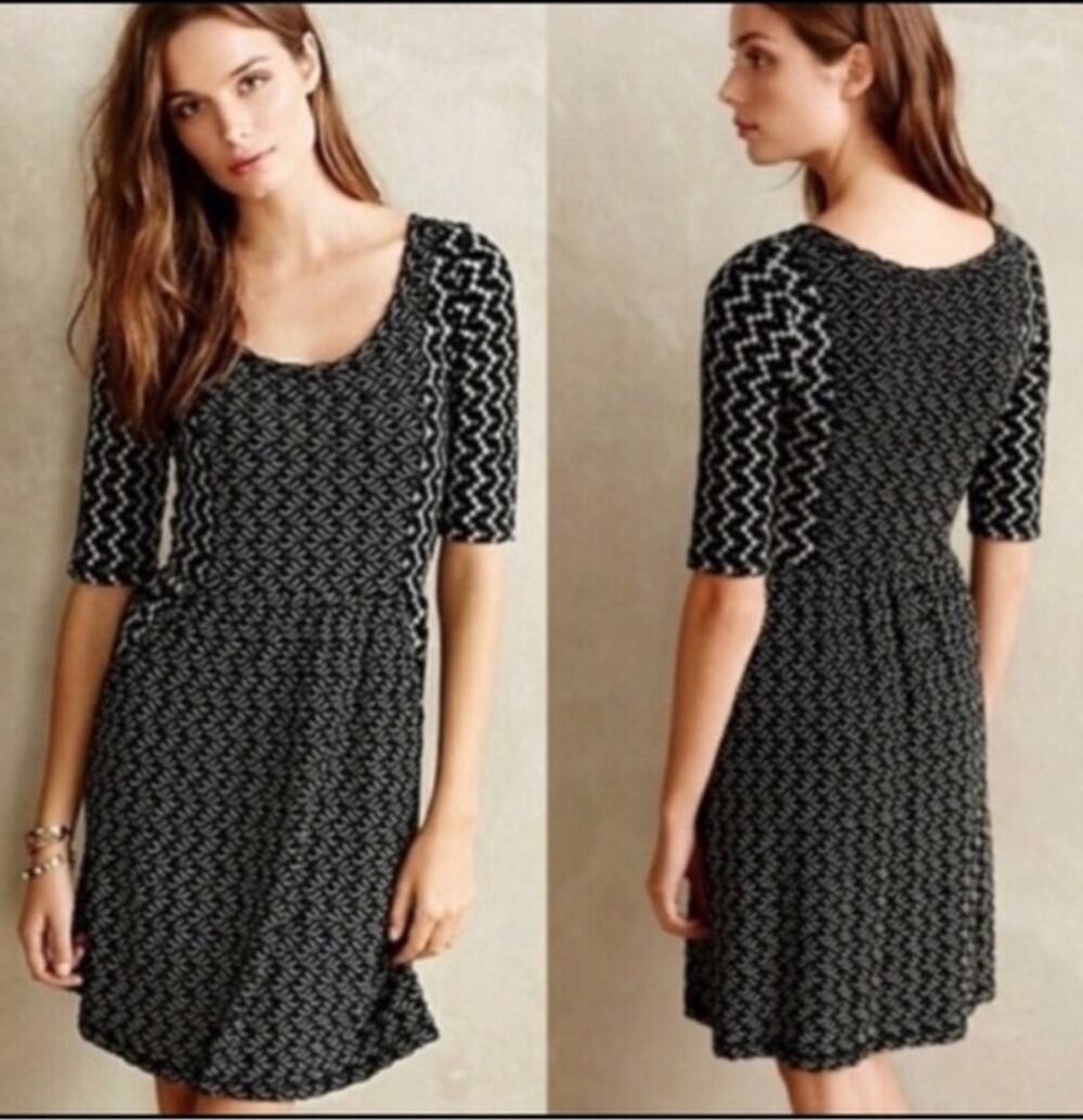 Anthro Saturday Sunday Chevron Knit Dress XS Black White